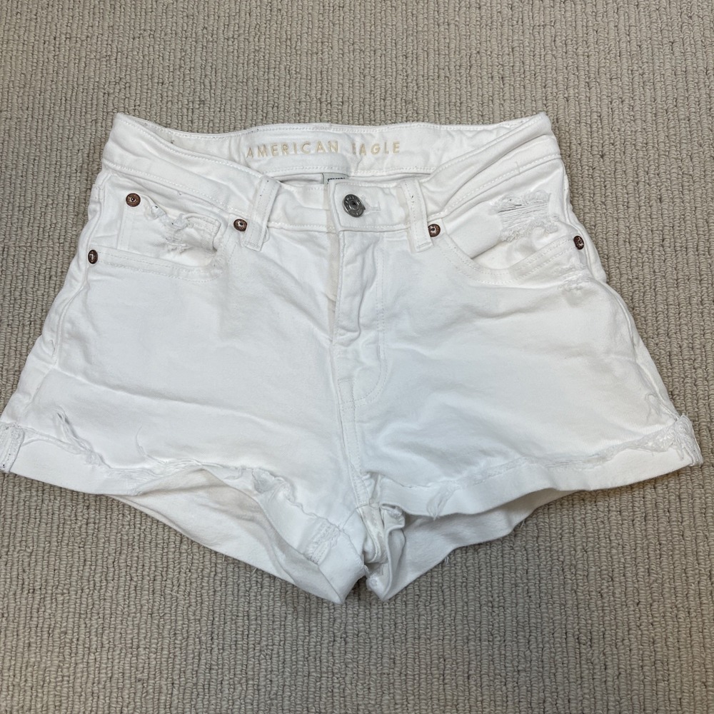 American Eagle Women's 00 Perfect Shortie White Cut Off Cuffed Denim Shorts